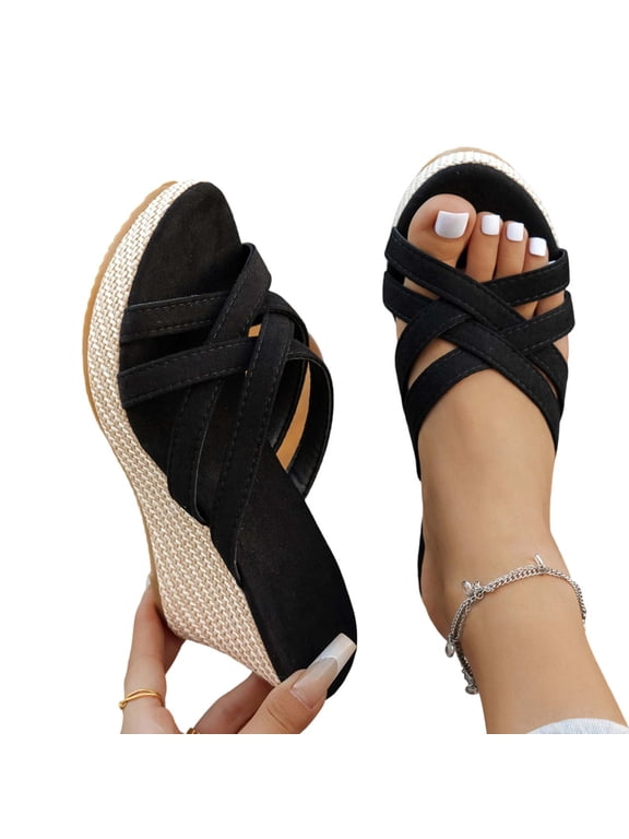 Women's Wedge Slide Sandals Summer Criss Cross Strap Open Toe Platform Slip On Casual Beach Shoes