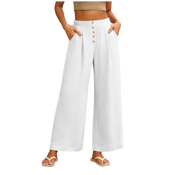 Noric Women's Wide Leg Palazzo Pants Button Back Stretch Waist Lightweight Breathable Boho Flowy Pants with Pockets