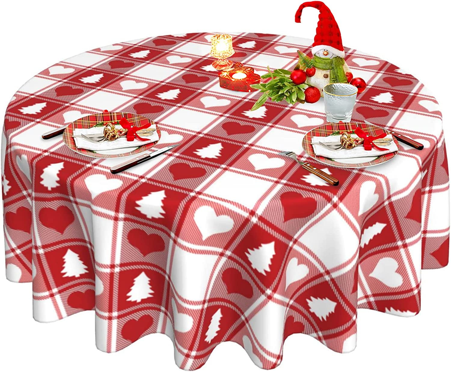 Norina Christmas Table Cloth Red Round Christmas Tablecloth 60 Inch