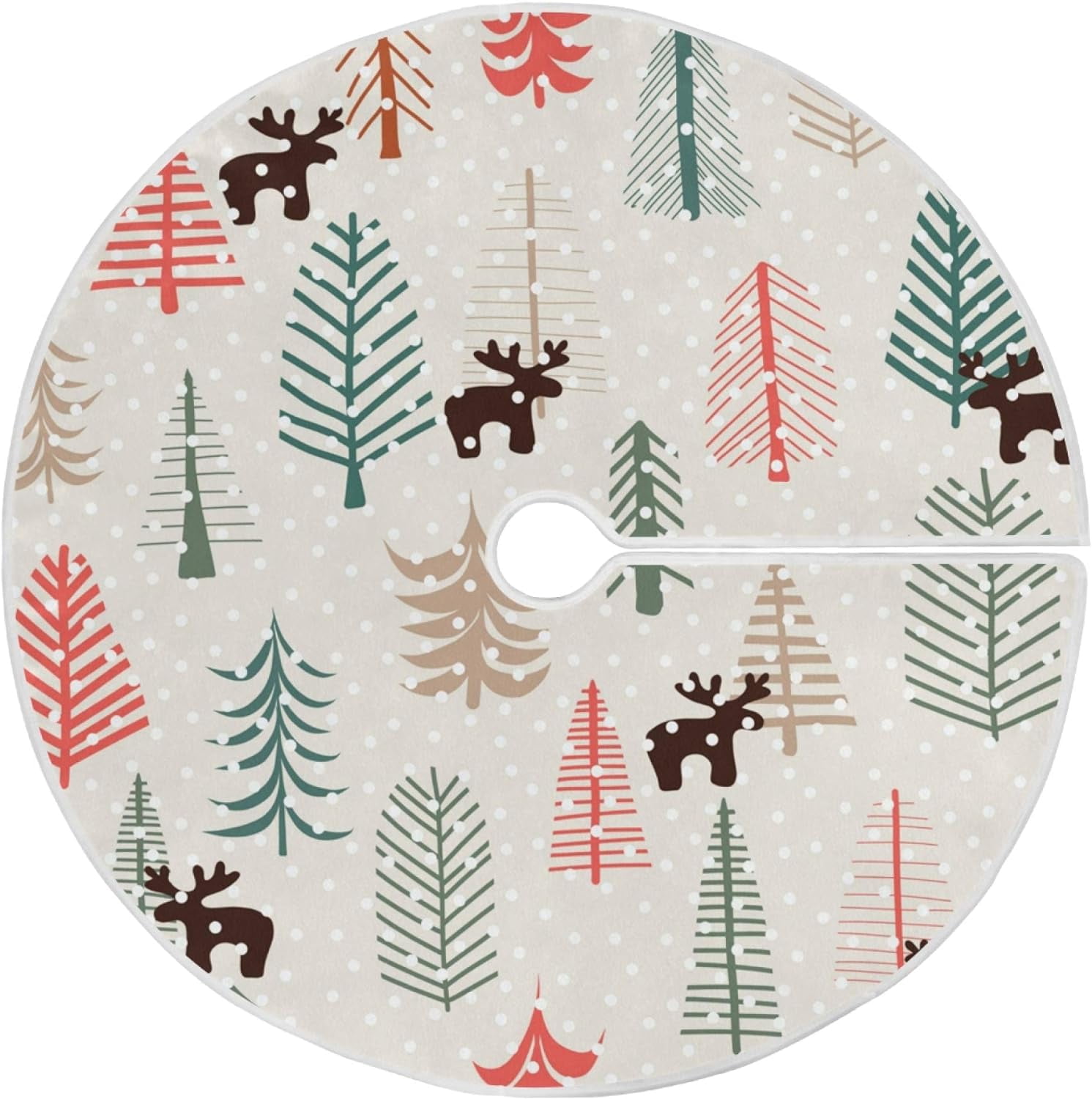 Norina Christmas Tree Skirt Hand Drawn Reindeers Small Xmas Decorations