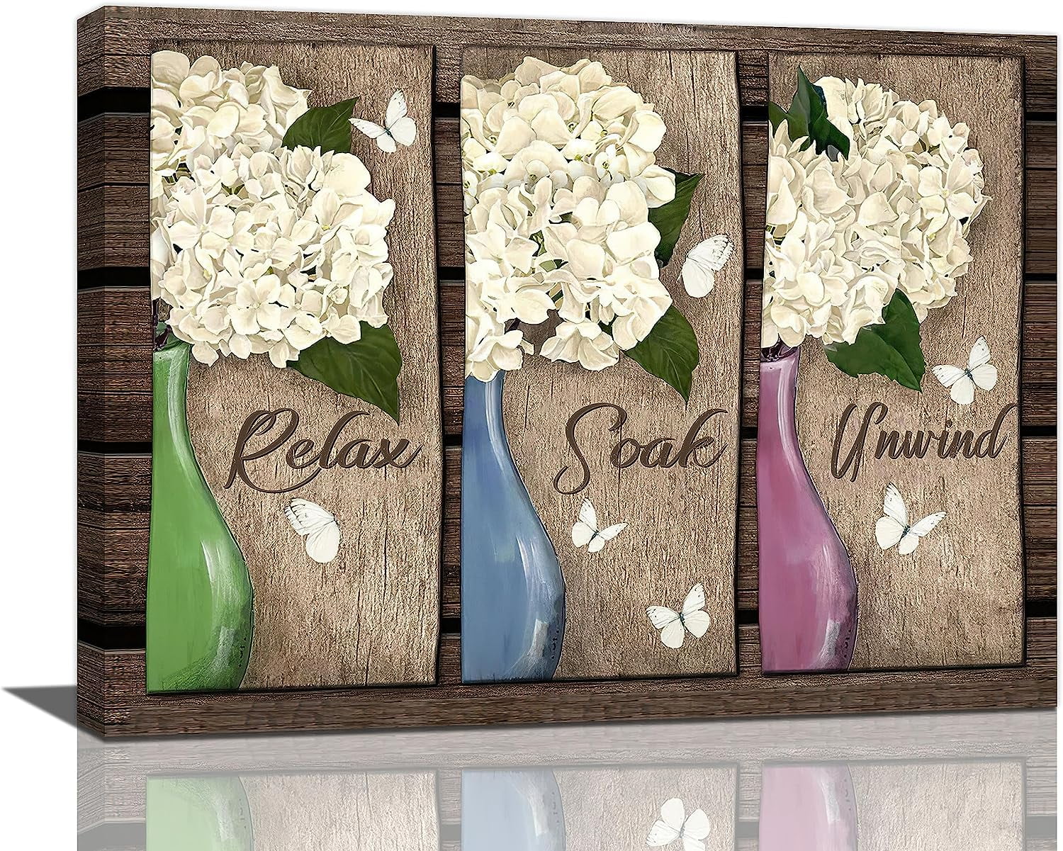 Norina White Flower Bathroom Decor Wall Art Norina Floral Wooden Background Butterfly Pictures