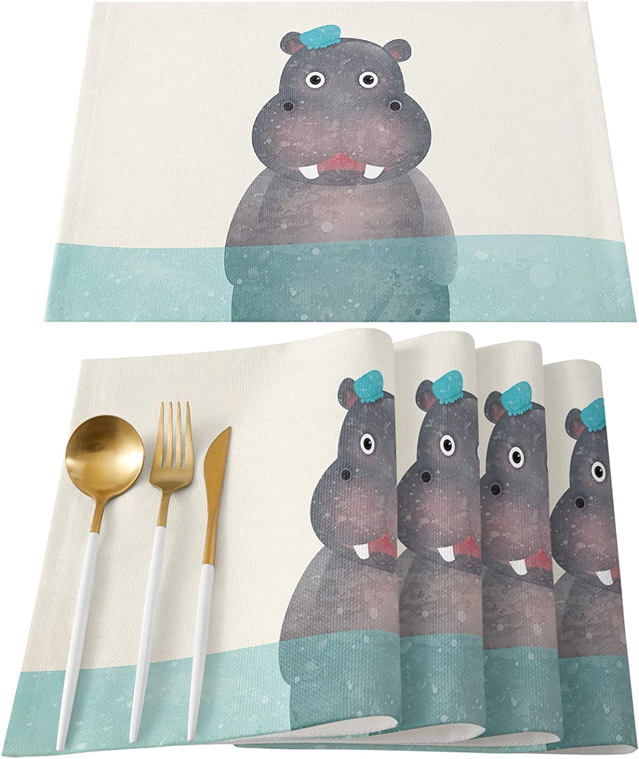 Norina Funny Farm Cow Placemat Set of 4 Natural Fabric Placemats