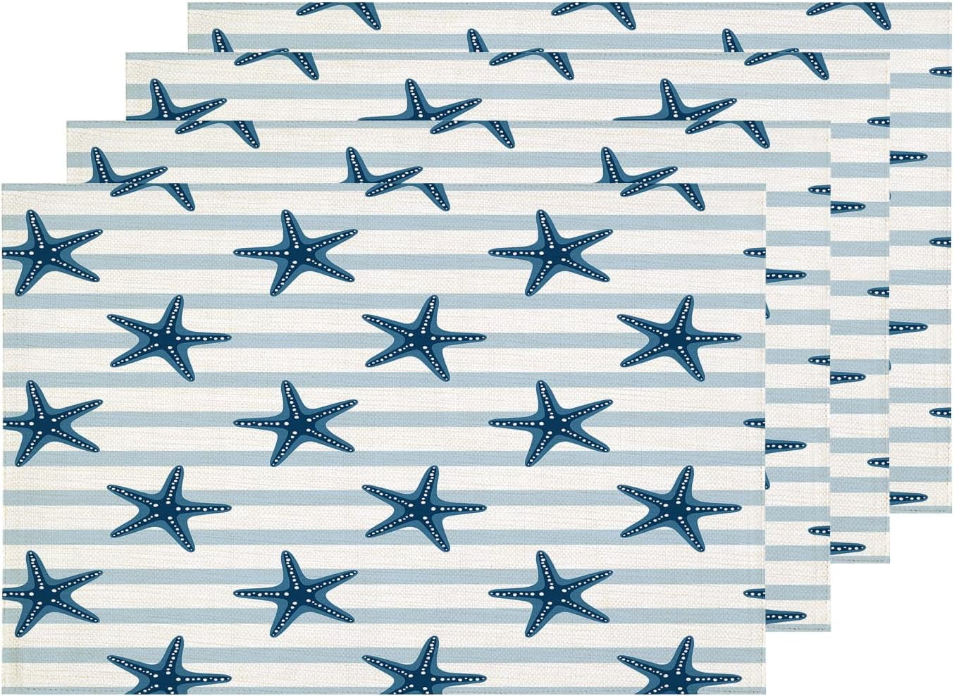Norina Navy Blue Norina Starfish Placemats, White Grey Coastal Stripes