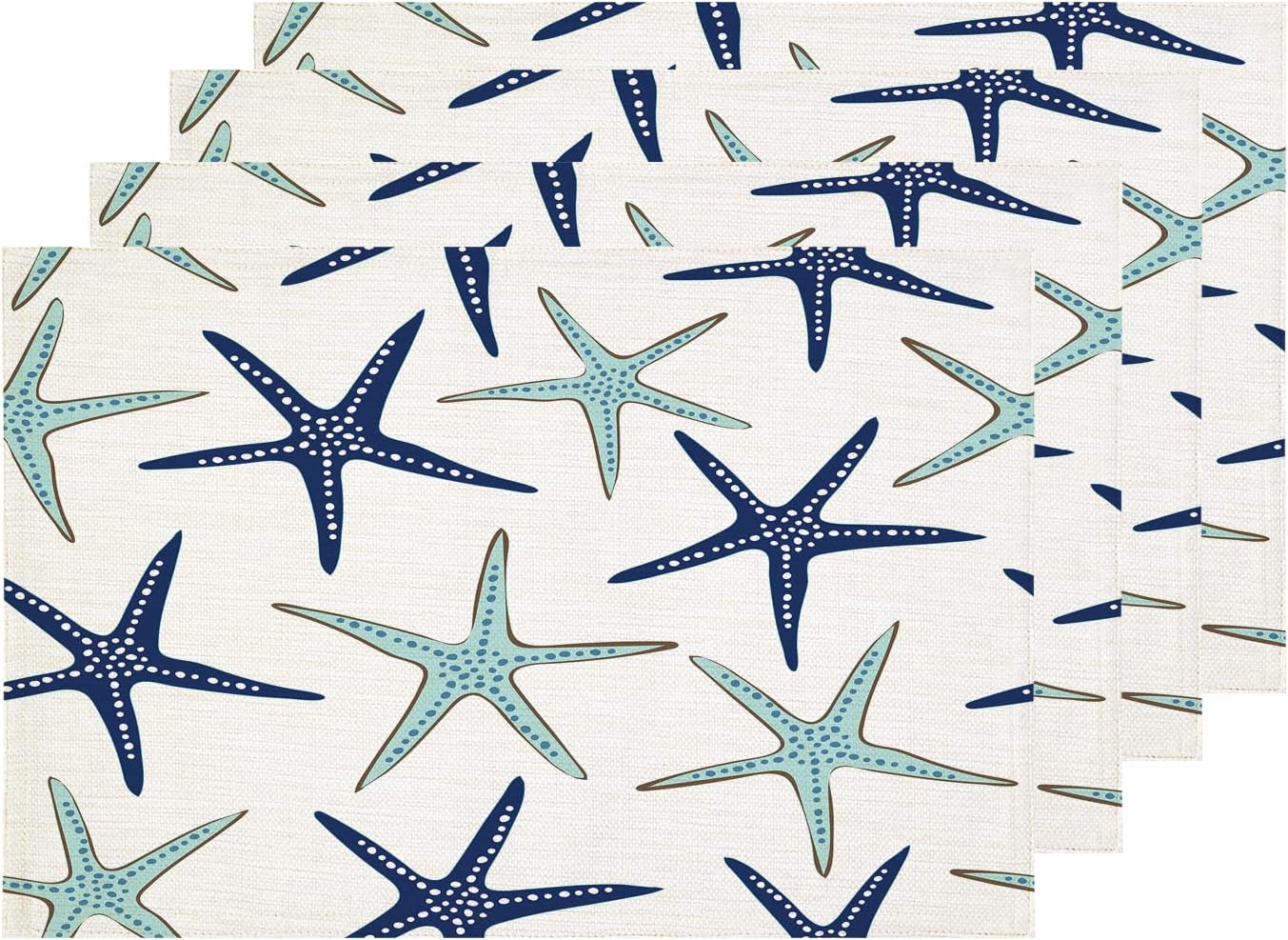 Norina Navy Blue Norina Starfish Placemats, White Grey Coastal Stripes