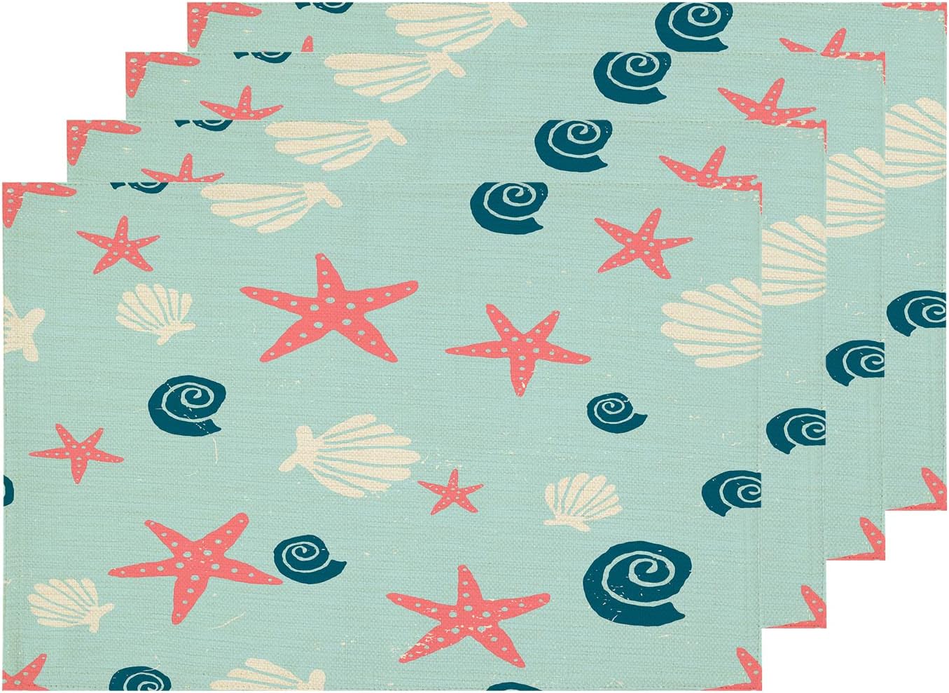 Norina Navy Blue Norina Starfish Placemats, White Grey Coastal Stripes