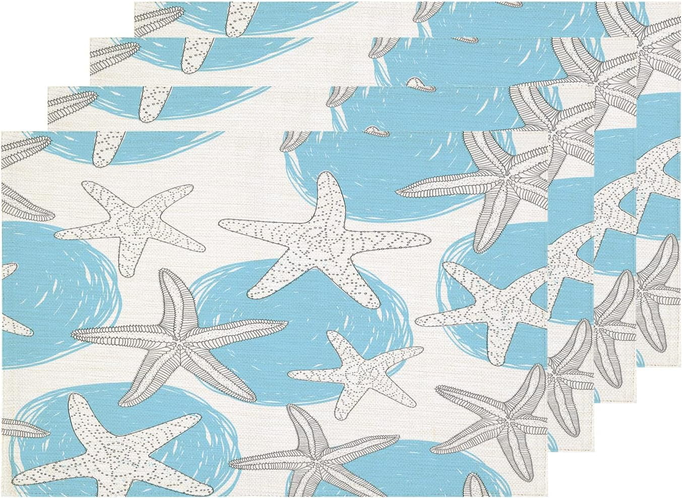 Norina Navy Blue Norina Starfish Placemats, White Grey Coastal Stripes