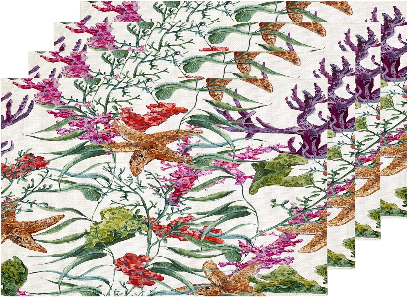 Norina Navy Blue Norina Starfish Placemats, White Grey Coastal Stripes