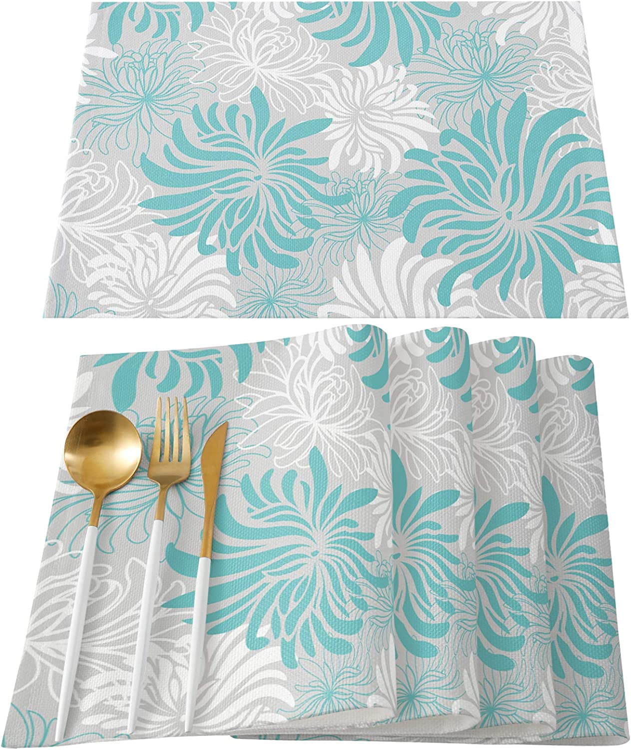 Norina Placemats Set of 6 Purple Grey and White Placemat for Dining