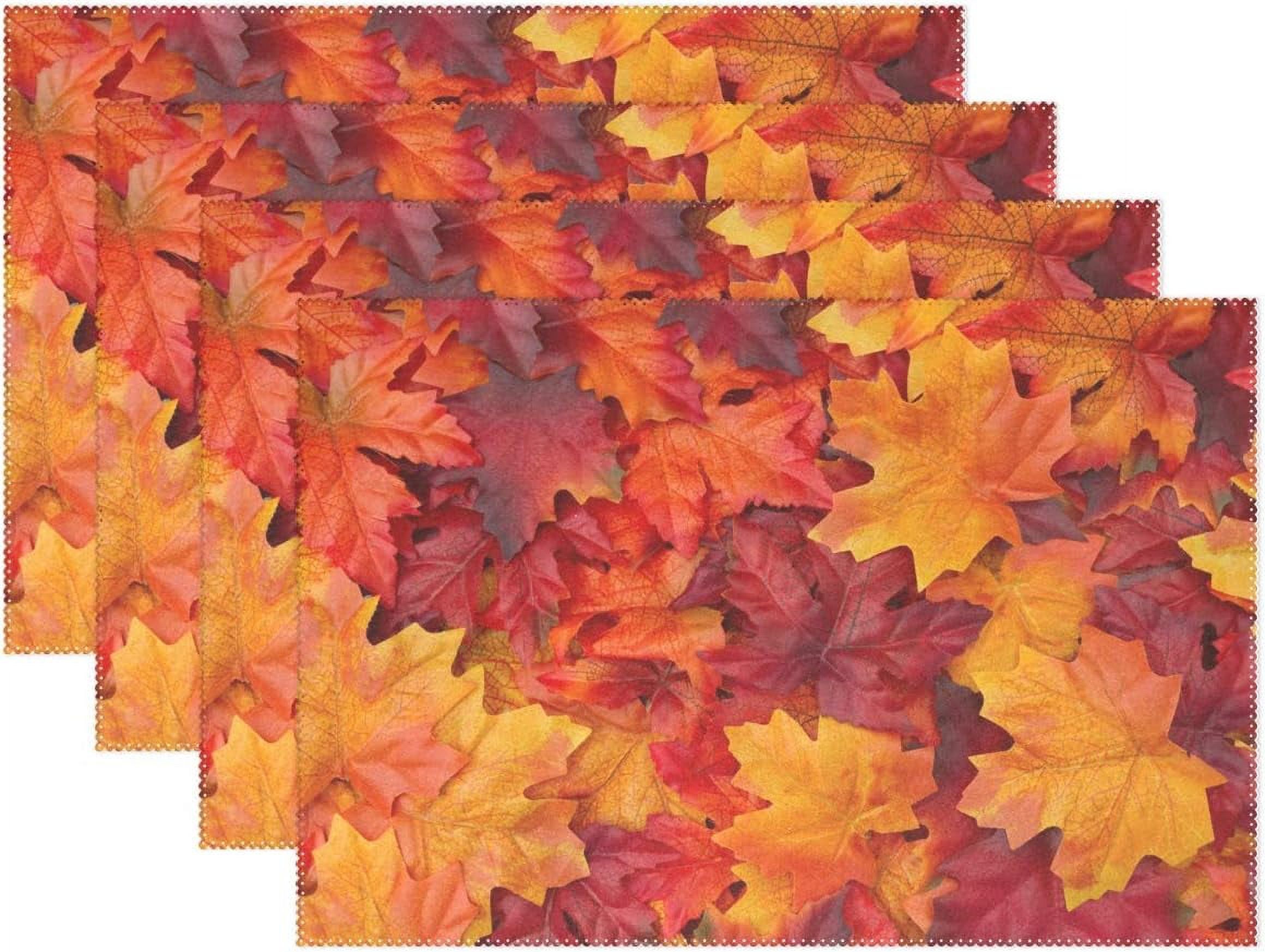 Norina Red and Orange Autumn Leaves Placemats Fall Maple Leaf Table