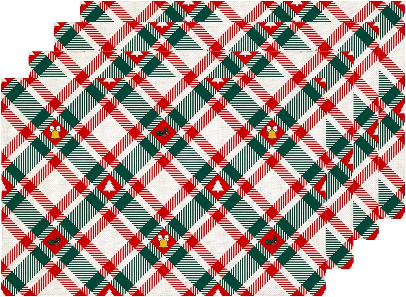 Norina Red White Christmas Candy Cane Placemats, Candy Cane Christmas