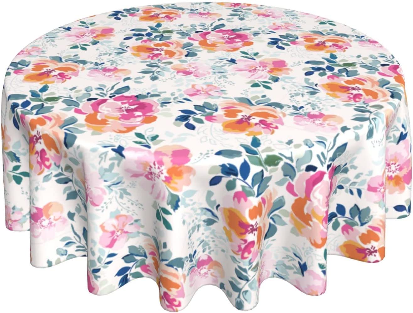 Norina Spring Summer Floral Leaf Round Tablecloth 60 Inch Vintage