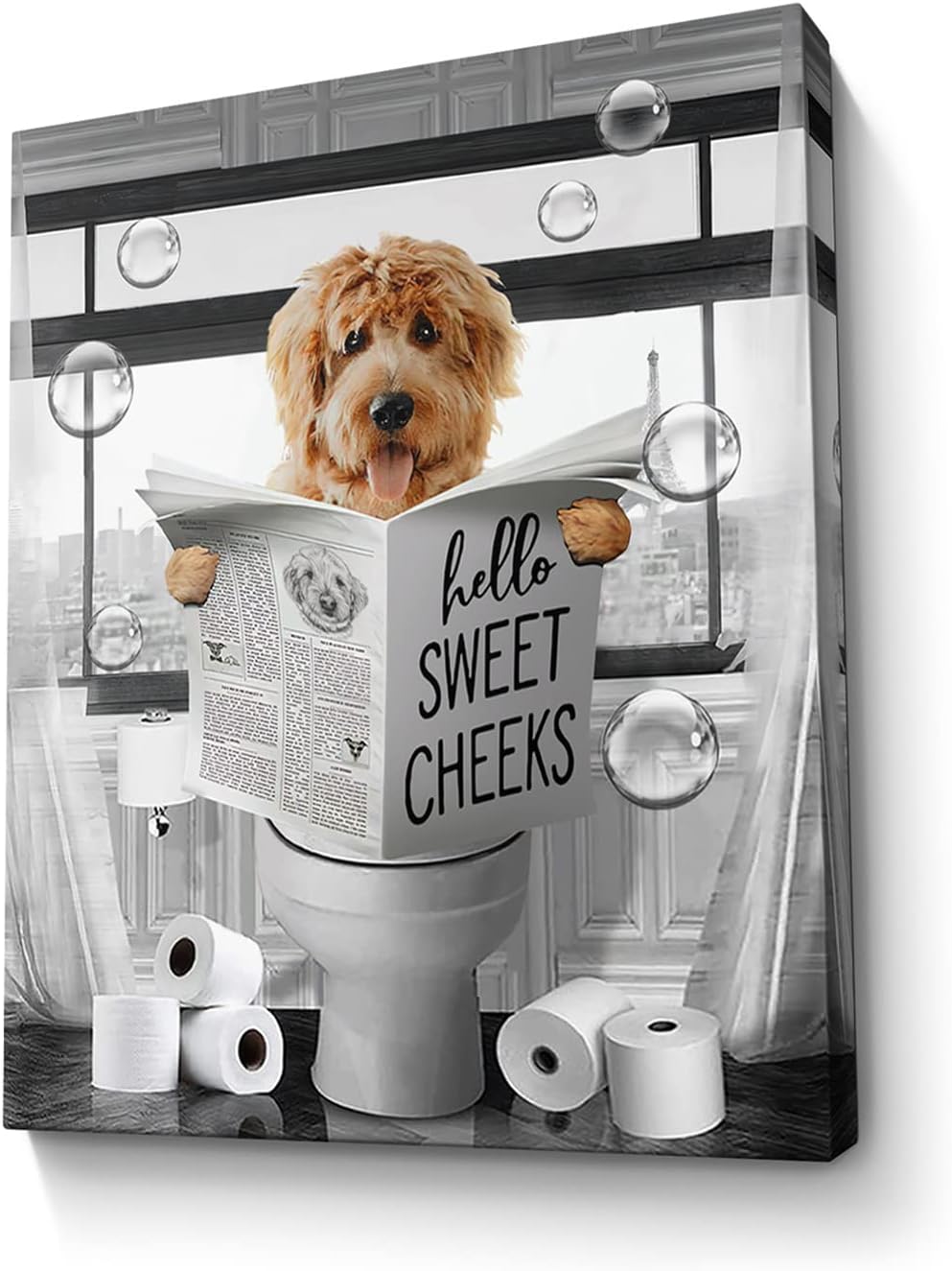 Norina Wall Art Black and White Dog Bathroom Print Farmhouse Bathroom