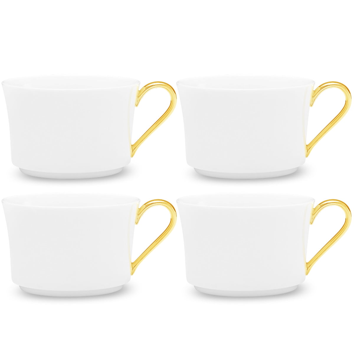 White Bone China Teacups with Gold Trim, Set of Four