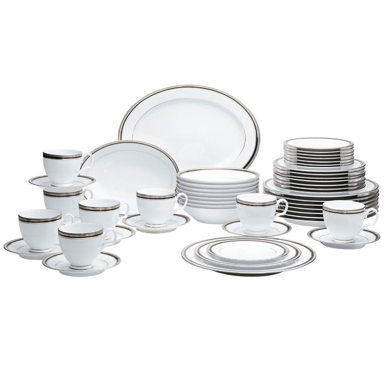 Noritake Austin Platinum 50-Piece Porcelain Dinnerware Set, Plates
