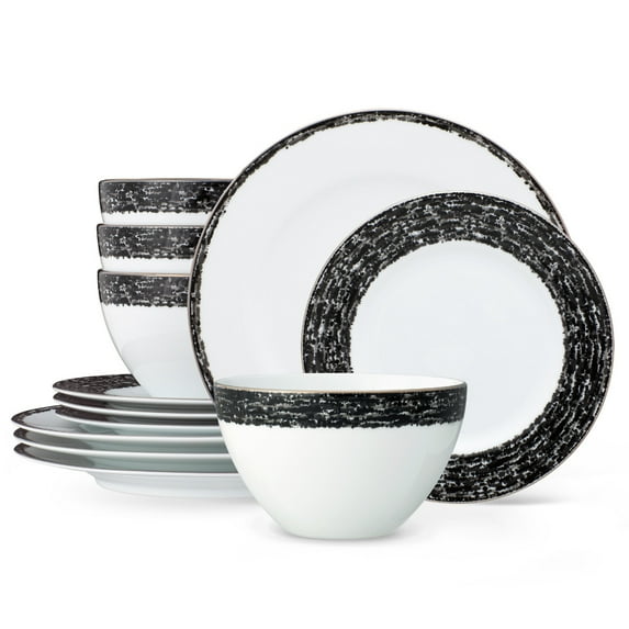 Noritake Black Rill 12-Piece Dinnerware Set, Service for 4