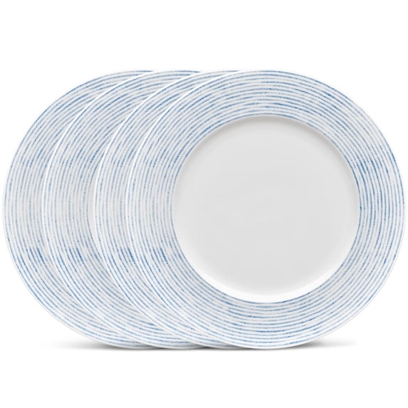 Noritake Blue Hammock Set of 4 Rim Stripe Dinner Plates