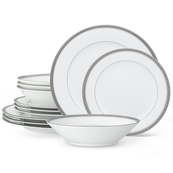 Noritake Charlotta Platinum 12-Piece Dinnerware Set, Service for 4