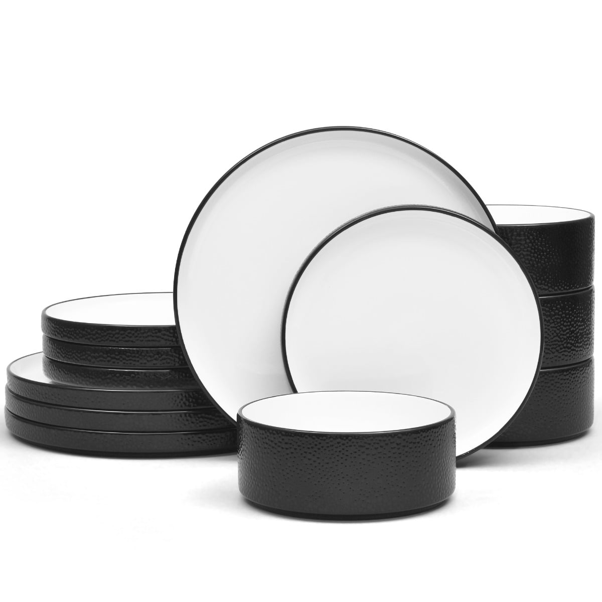Black and White Porcelain 12-Piece Dinnerware Set, Service for 4