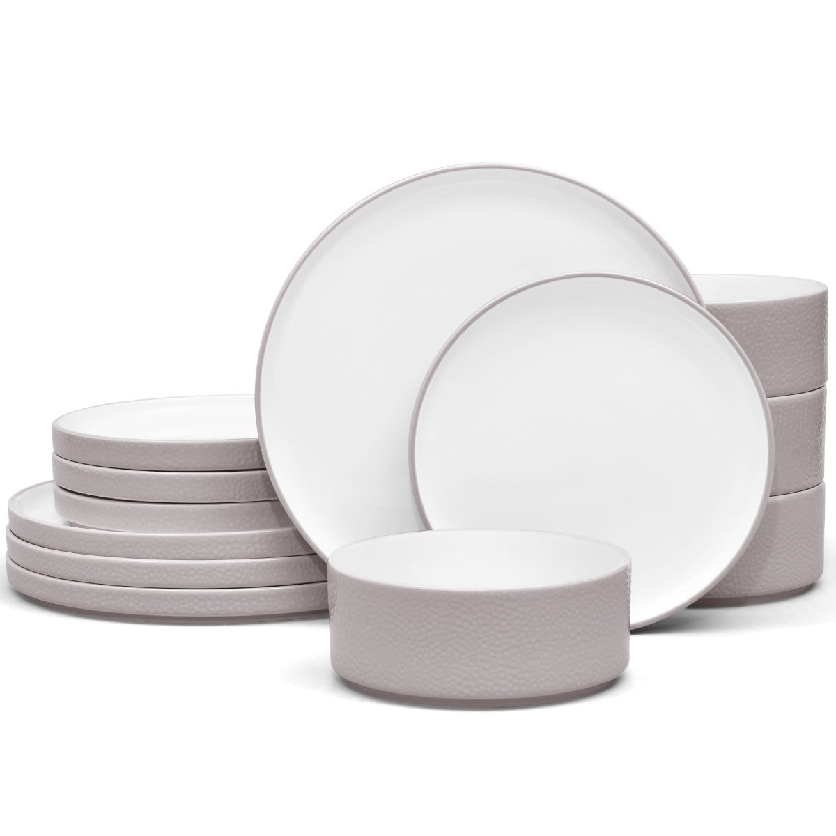Taupe and White Porcelain 12-Piece Dinnerware Set, Service for 4