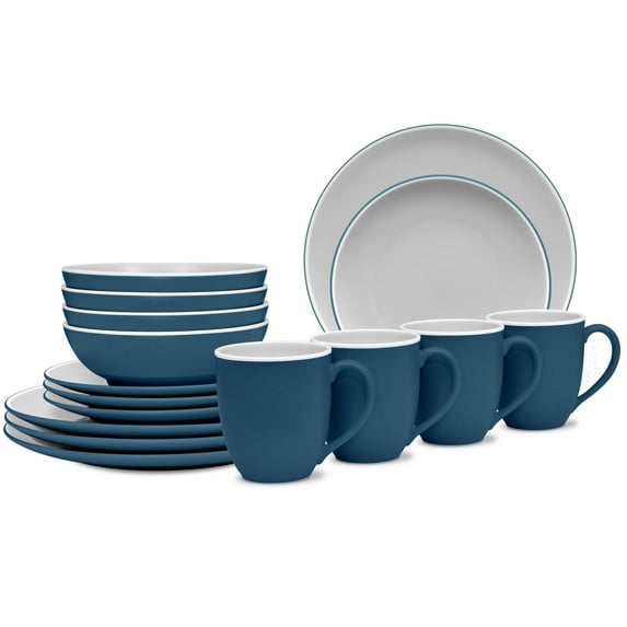 Noritake ColorTrio Blue 16-Piece Coupe Dinnerware Set