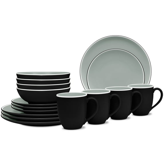 Noritake ColorTrio Graphite 16-Piece Coupe Dinnerware Set, Service for 4