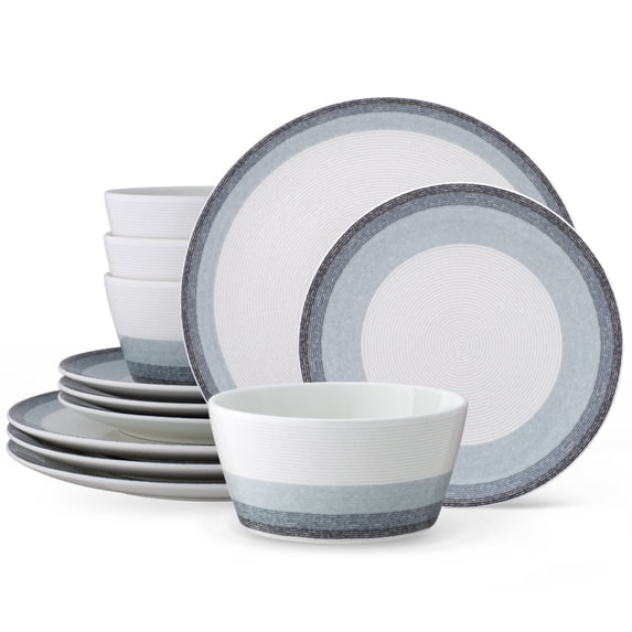 Noritake Colorscapes Layers Ash 12-Piece Coupe Dinnerware Set, Service for 4