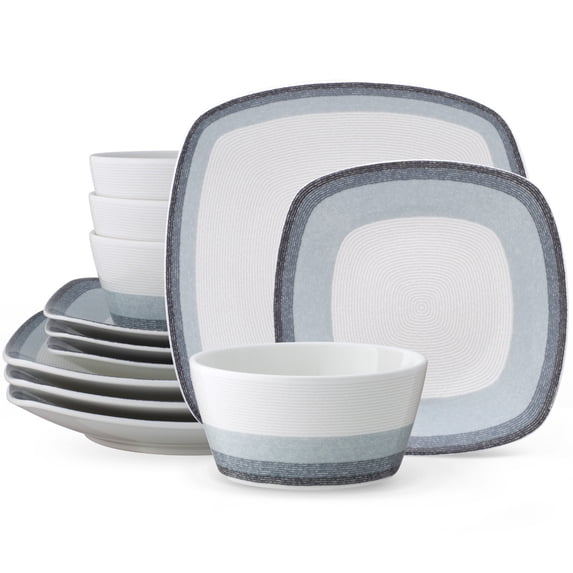 Noritake Colorscapes Layers Ash 12-Piece Square Dinnerware Set, Service for 4