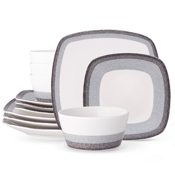 Noritake Colorscapes Layers Charcoal 12-Piece Square Dinnerware Set, Service for 4