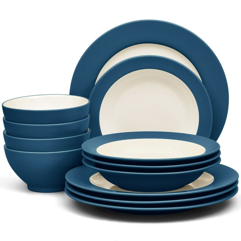 Noritake Colorwave Blue 12-Piece Rim Dinnerware Set, Service