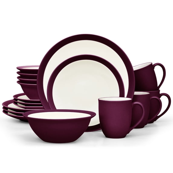 Noritake Colorwave Burgundy 16-Piece Curve Dinnerware Set, Service for 4