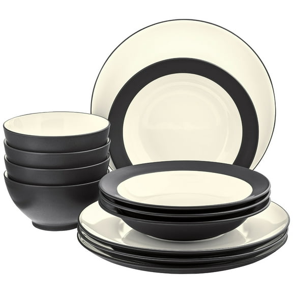 Noritake Colorwave Graphite 12-Piece Coupe Dinnerware Set, Service for 4