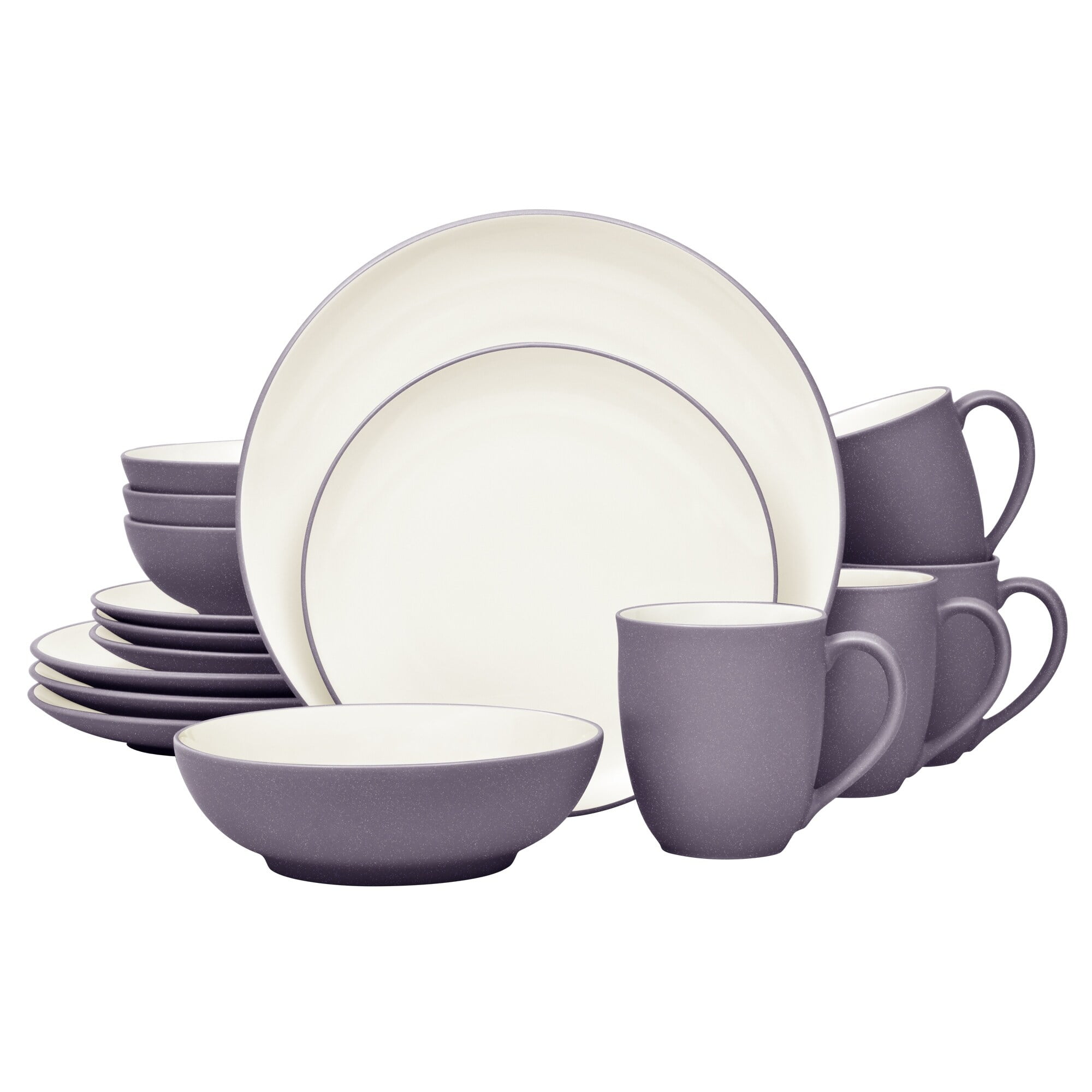 Plum and White Ceramic 16-Piece Square Dinnerware Set