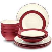 Noritake Colorwave Raspberry 12-Piece Coupe Dinnerware Set, Service for 4