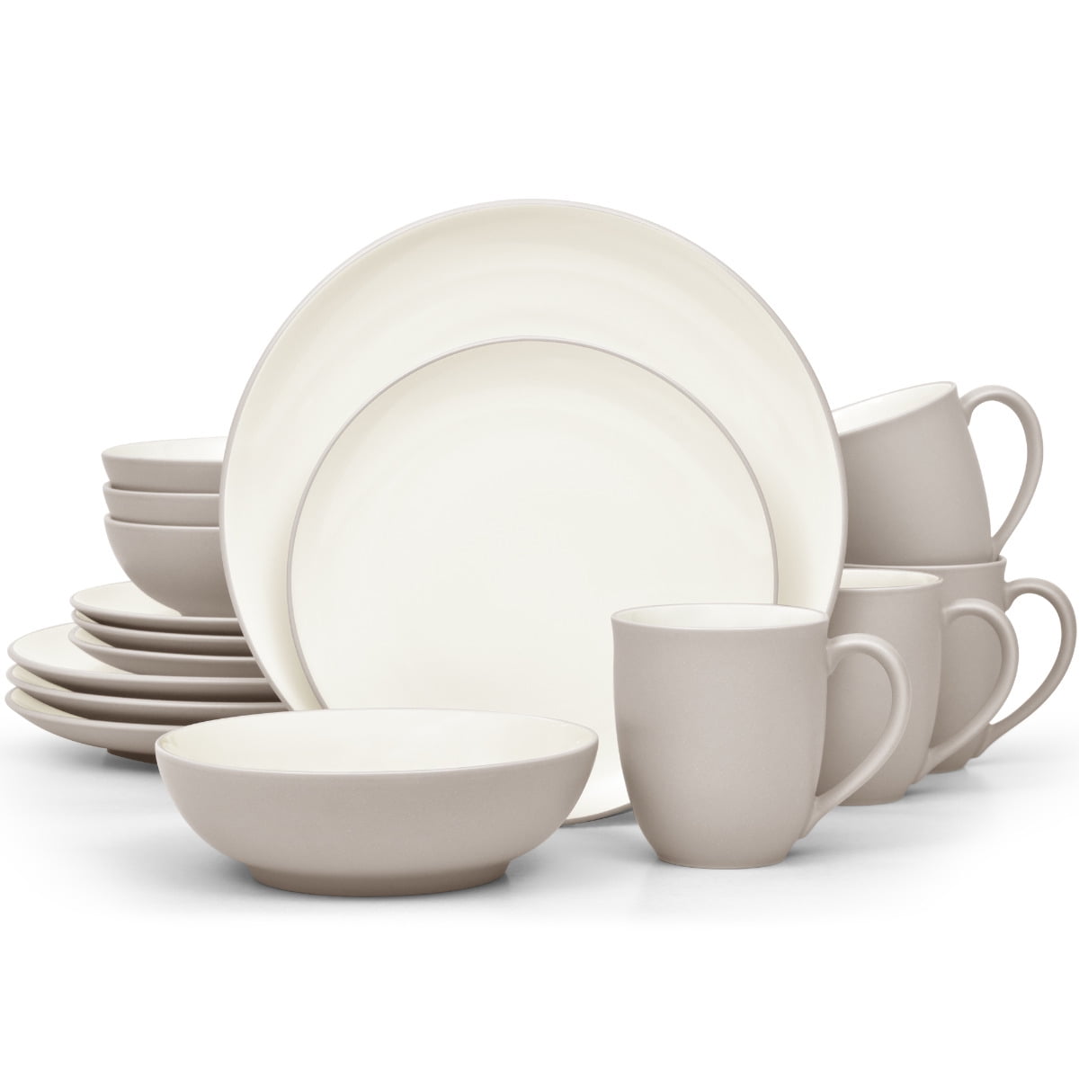 White and Sand Ceramic 16-Piece Dinnerware Set, Service for 4