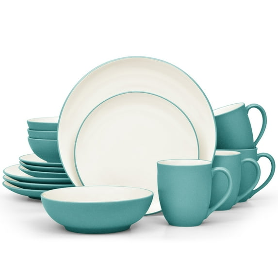 Noritake Colorwave Turquoise 16-Piece Coupe Dinnerware Set, Service for 4
