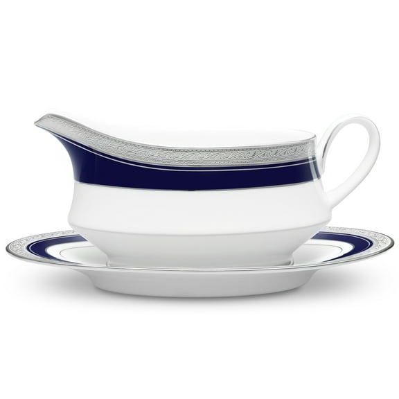 Noritake Crestwood Cobalt Platinum Gravy Boat with Tray