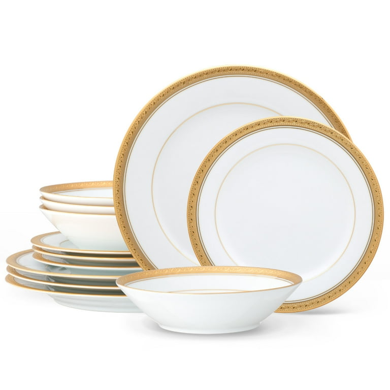Noritake Crestwood Gold 12-Piece Dinnerware Set, Service for