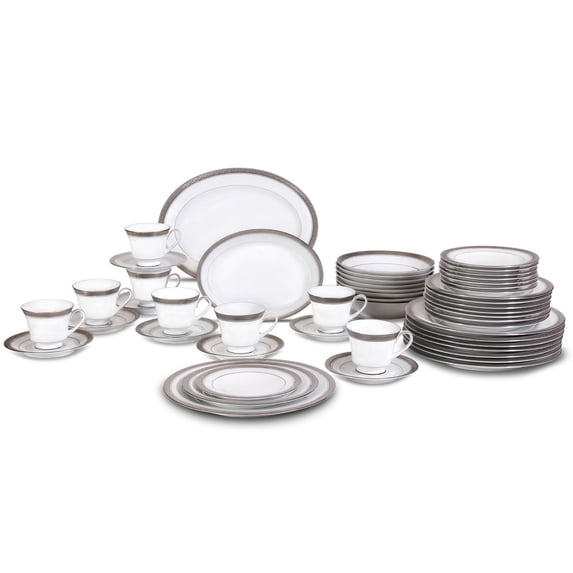 Noritake Crestwood Platinum 50-Piece Dinnerware Set, Service for 8 plus Serving Pieces
