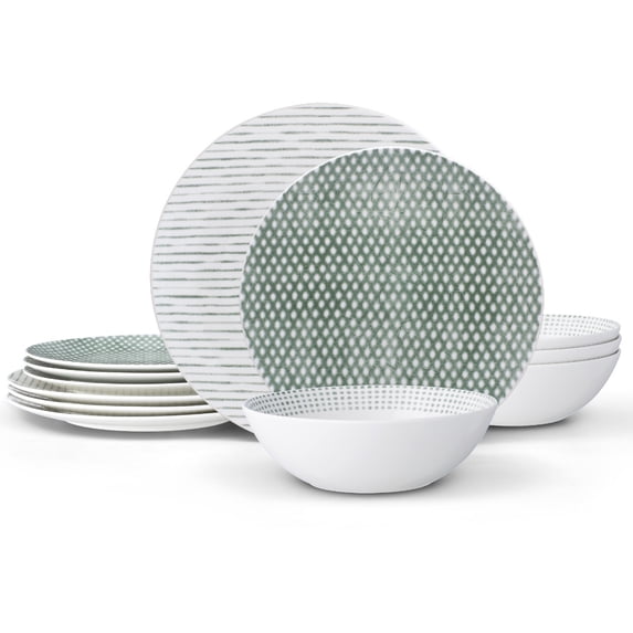 Noritake Green Hammock 12-Piece Coupe Dinnerware Set, Service for 4