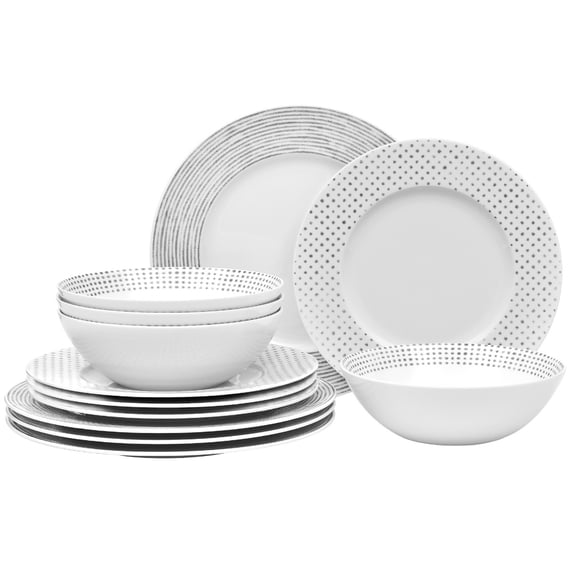 Noritake Grey Hammock 12-Piece Rim Dinnerware Set, Service for 4