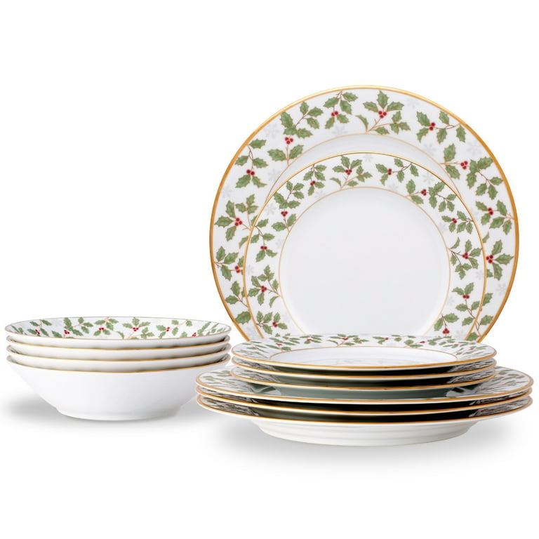 Noritake Elegant Dinner Plates, Holly and Berry Gold 12-Piece