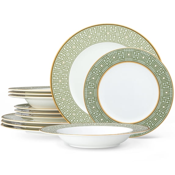 Noritake Infinity Green Gold Gold 12-Piece Dinnerware Set, Service for 4