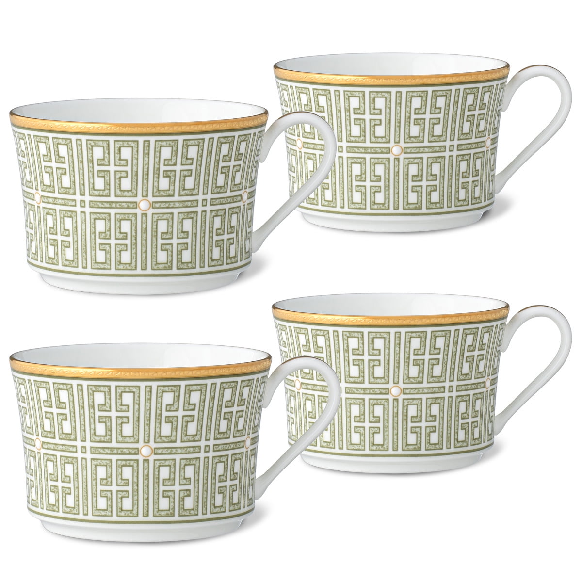 Infinity Green and Gold Bone China Teacups Set of Four
