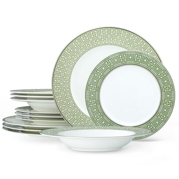 Noritake Infinity Green Platinum 12-Piece Dinnerware Set, Service for 4