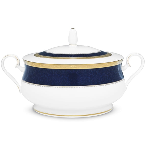 Noritake Odessa Cobalt Gold Covered Vegetable Bowl