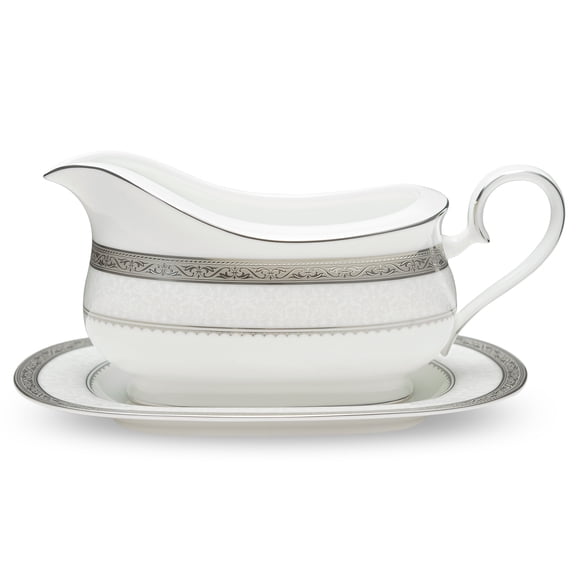 Noritake Odessa Platinum Gravy Boat with Tray