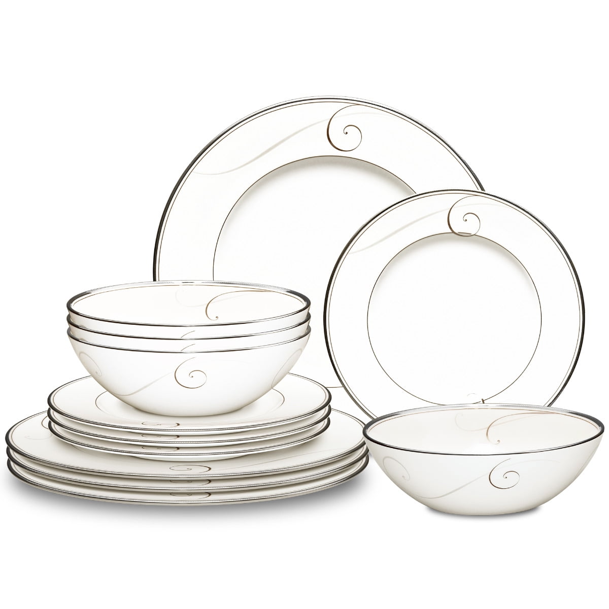 White Porcelain Dinnerware Set with Metal Accents, Service for 4