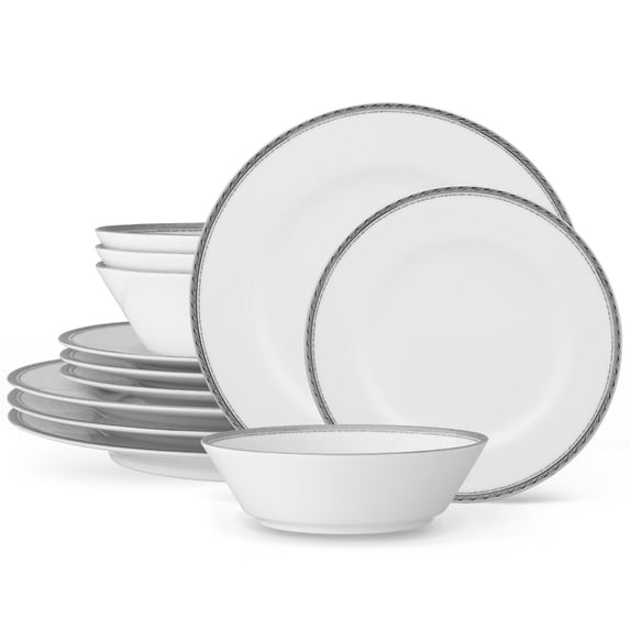 Noritake Whiteridge Platinum 12-Piece Dinnerware Set, Service for 4