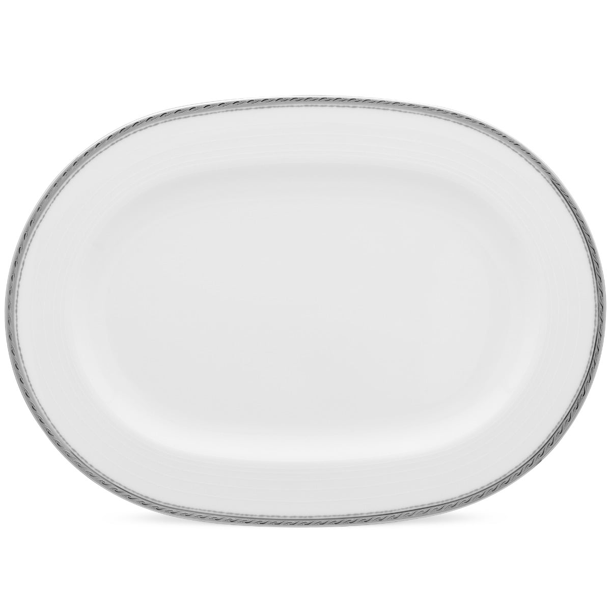 White Ceramic Oval Serving Platter with Platinum Trim