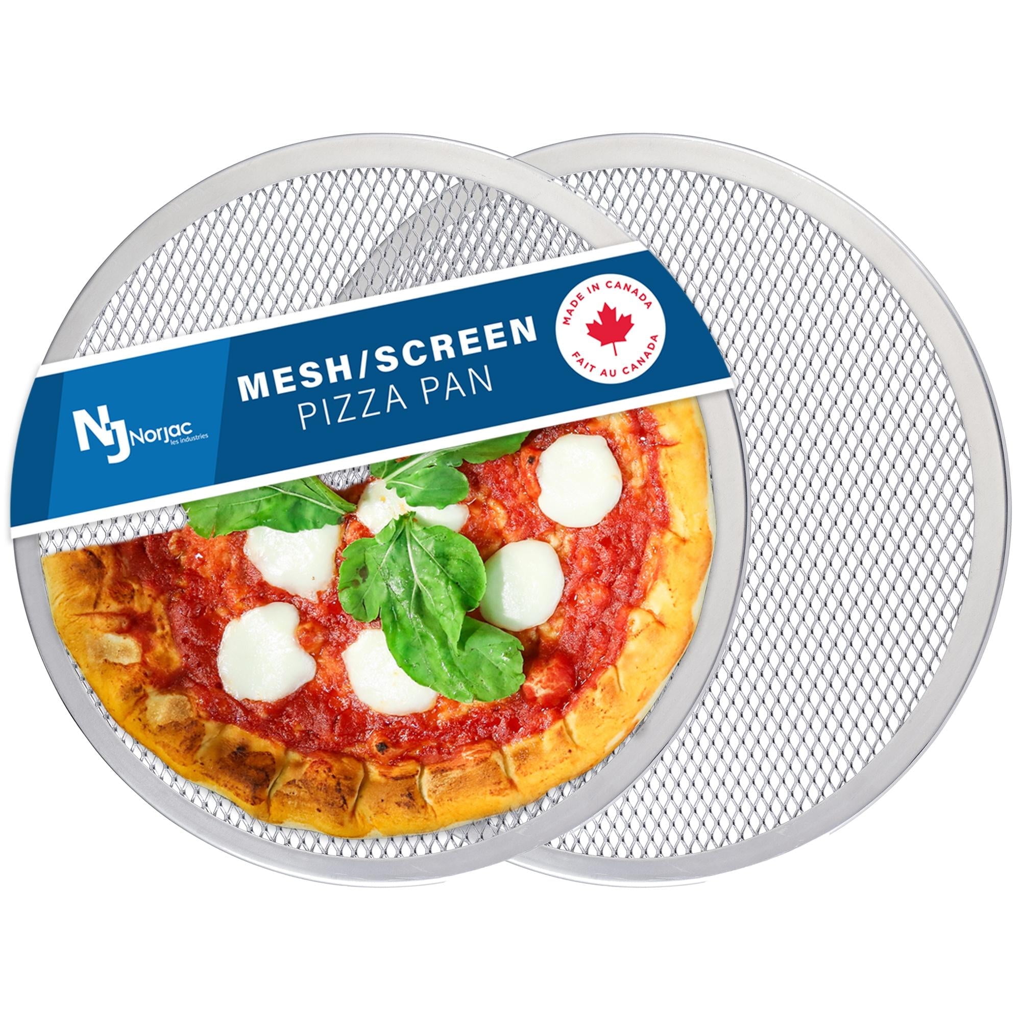 Norjac 14 Inch Pizza Screen, 2 Pack, Seamless Rim, RestaurantGrade Aluminum Pan OvenSafe